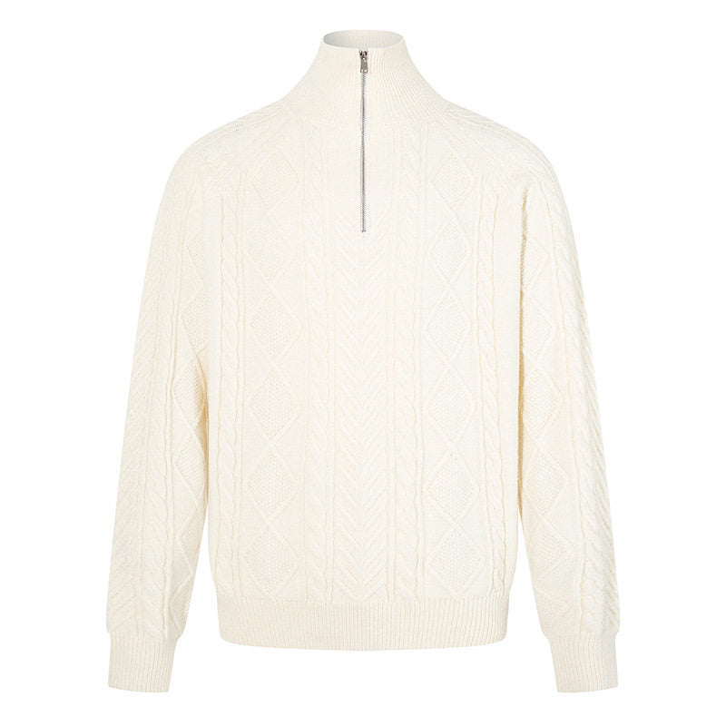 Women's Cable Knit Pullover with Short Zipper and Stand-Up Collar Amarae