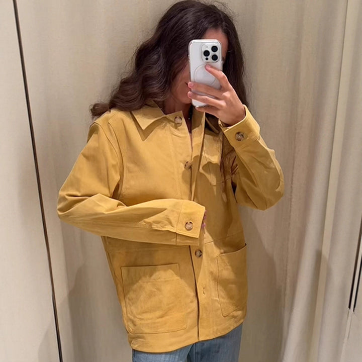 Women's Oversized Cotton Worker Jacket with Patch Pockets Amarae