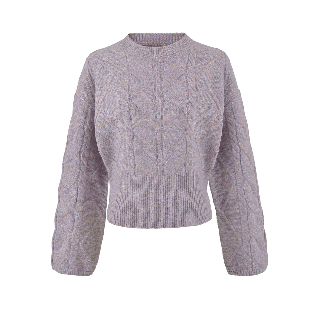 Women's Short Cable Knit Sweater with Fitted Ribbed Cuffs Amarae