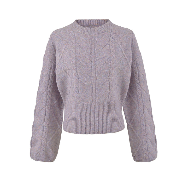 Women's Short Cable Knit Sweater with Fitted Ribbed Cuffs Amarae