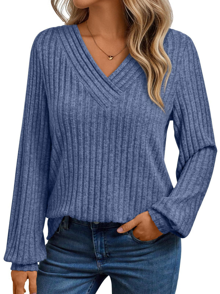 Women's comfortable long sleeve t-shirt with structured V-neck Lune London