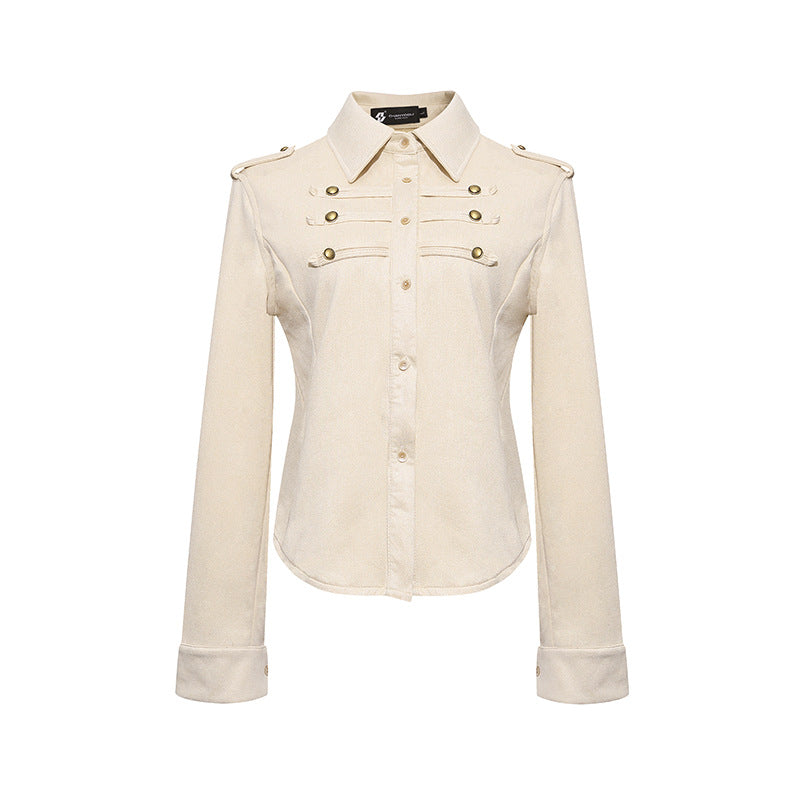 Ladies Military Velvet-Look Jacket with Epaulettes and Decorative Straps Amarae