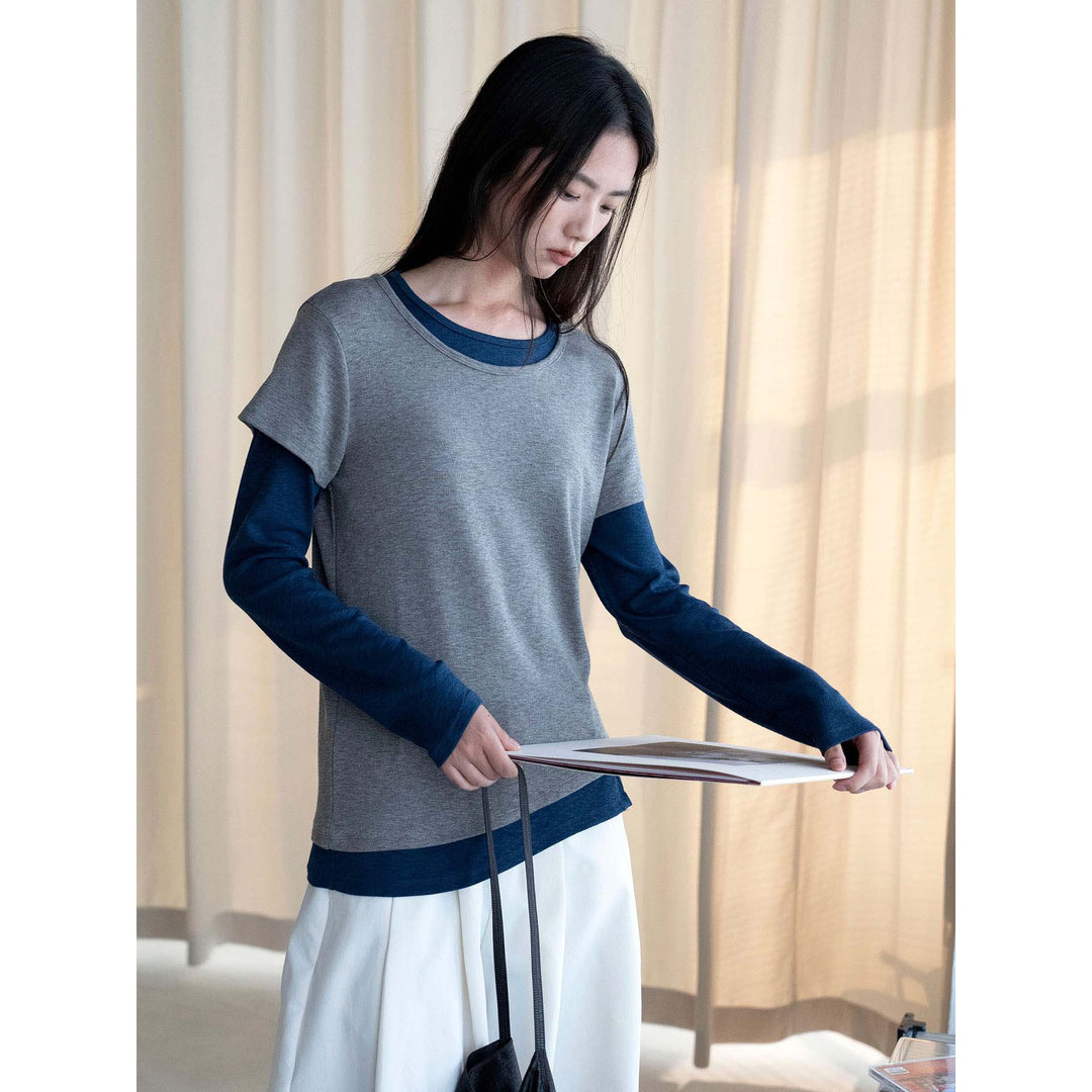 Women's Layered Look Long Sleeve with Short Overshirt Overlay Amarae