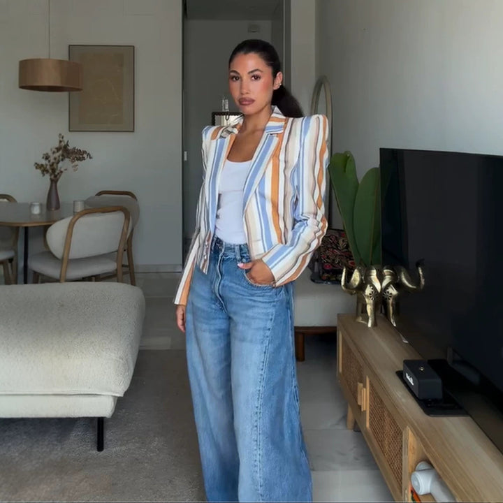 Women's Striped Cropped Blazer with Sculpted Shoulder Amarae