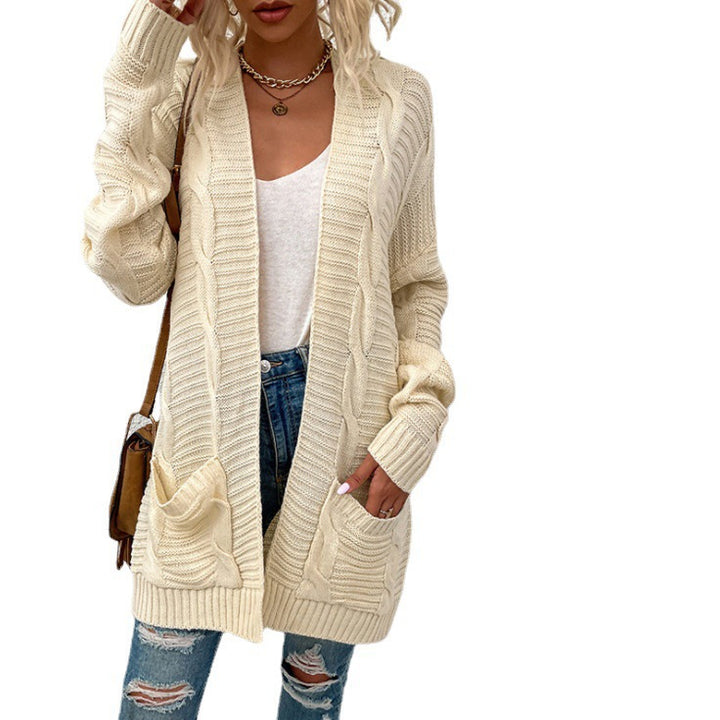 Thick knit cardigan for women with large pockets and structured design Lune London