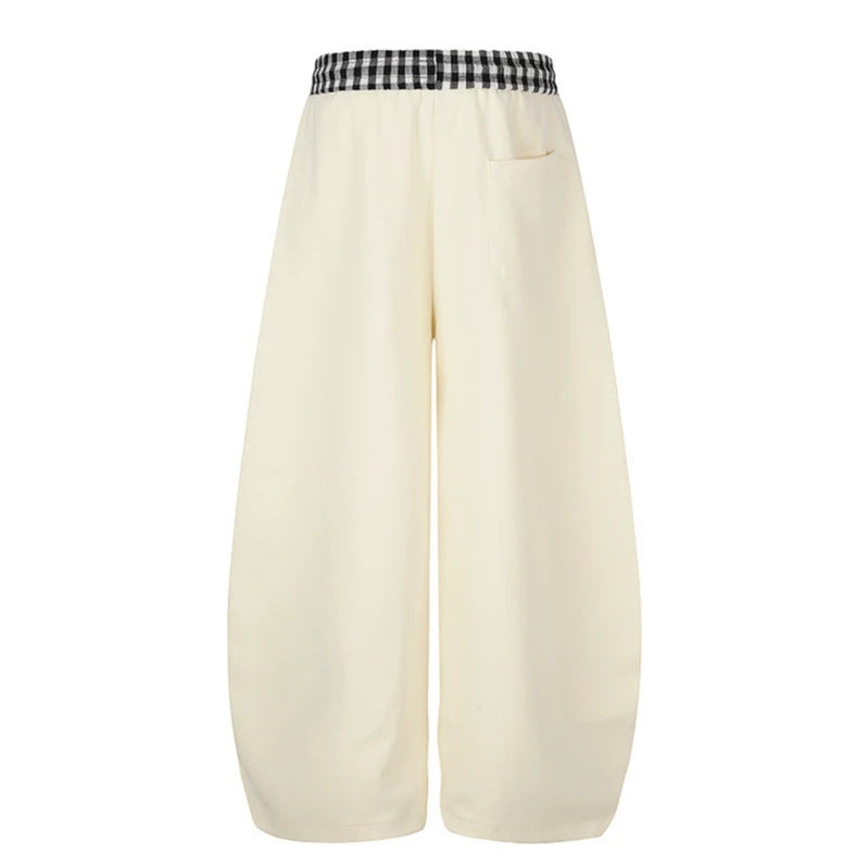Women's Extra Wide Palazzo Sweatpants with Check Comfort Waistband, Drawstring, and Skeleton Print Amarae