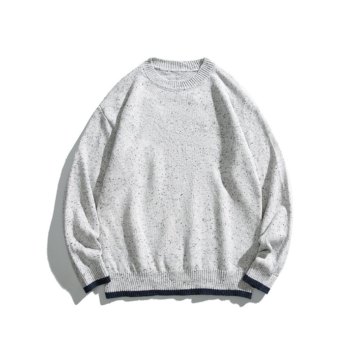 Unisex Oversize Knitted Sweater with Round Neckline, Contrast Cuffs and Melange Bobble Texture Amarae