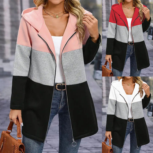 Ladies Urban Hoodie-Coat with asymmetrical zipper and contrasting color sleeves Amarae