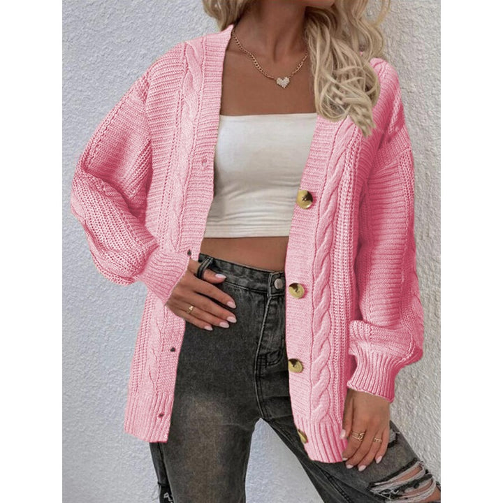 Ladies oversized knit cardigan with button details and cable pattern Lune London