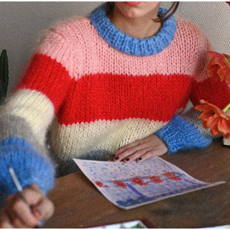 Colorful knitted sweater for women with contrasting patterns Lune London