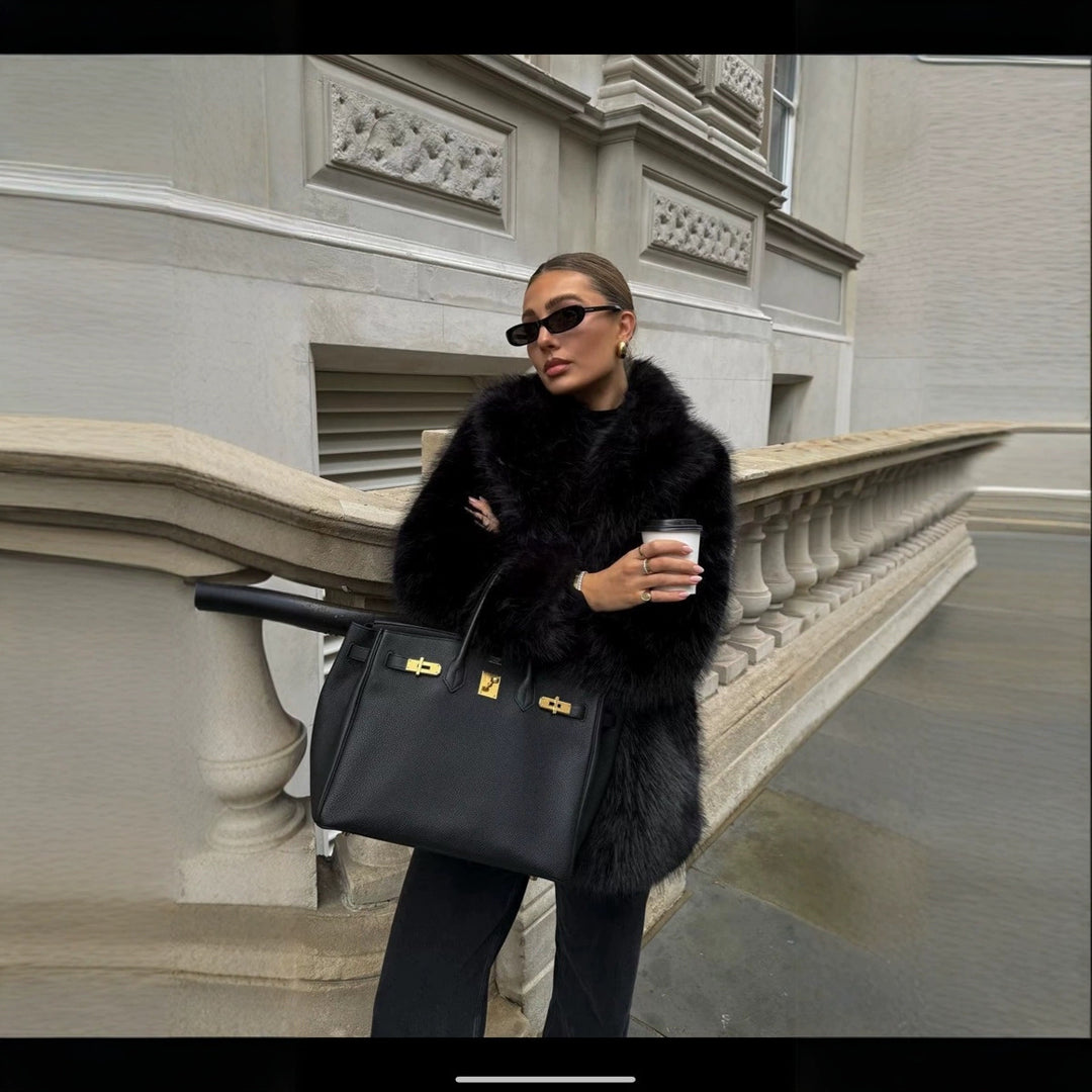 Women Elegant Oversized Faux Fur Coat with Wide Sleeves Lune London