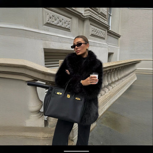 Women Elegant Oversized Faux Fur Coat with Wide Sleeves Amarae