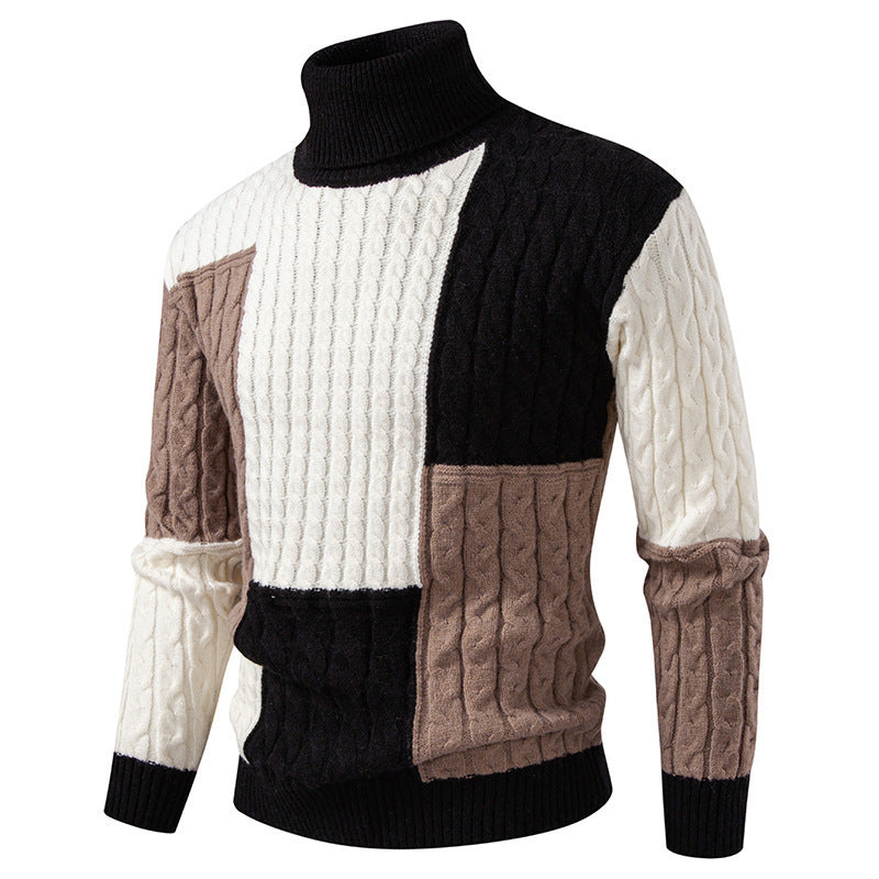 Men's highly crew-neck knitted sweater with a modern cable pattern and attractive color blocks Lune London
