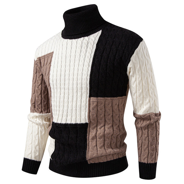 Men's highly crew-neck knitted sweater with a modern cable pattern and attractive color blocks Lune London