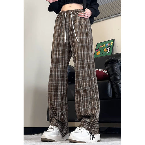 Loose plaid harem pants for women with elastic waistband and side drawstring Amarae