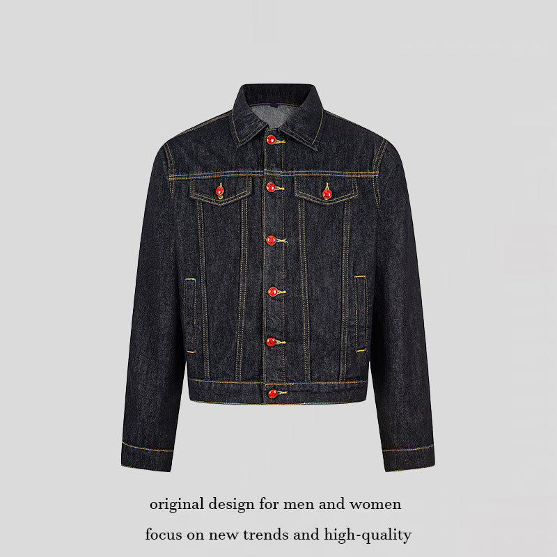 Women short-cut denim jacket in trucker style with decorative buttons Amarae