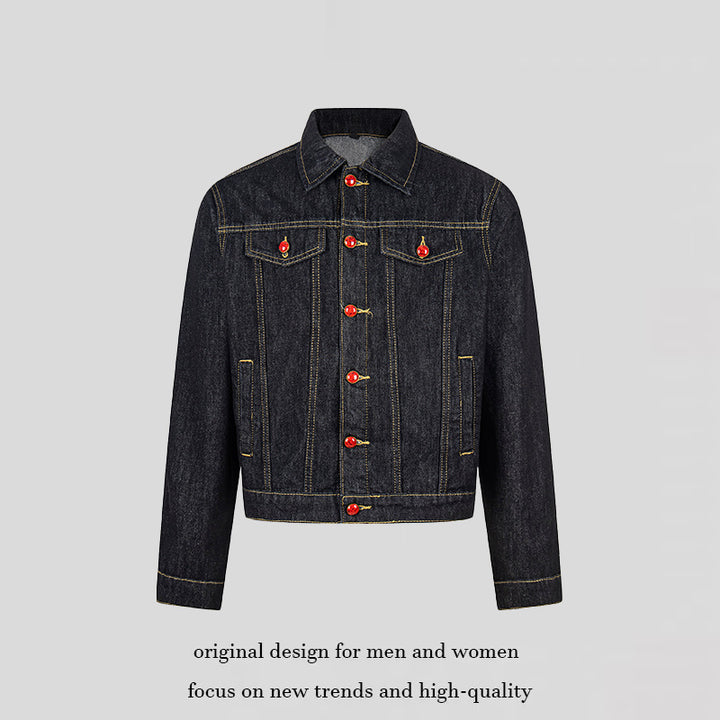 Women short-cut denim jacket in trucker style with decorative buttons Amarae