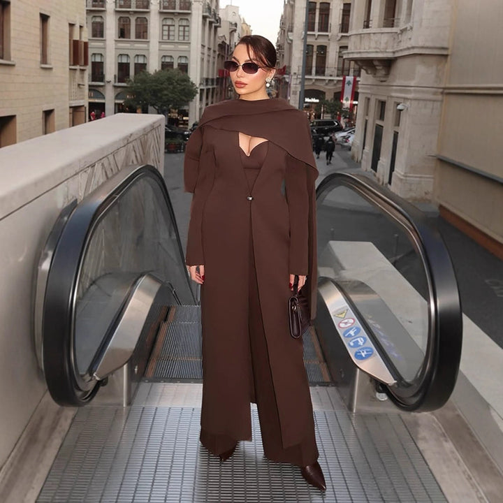 Women Elegant Coat Dress with Cape Shoulder and Tailored Silhouette Amarae