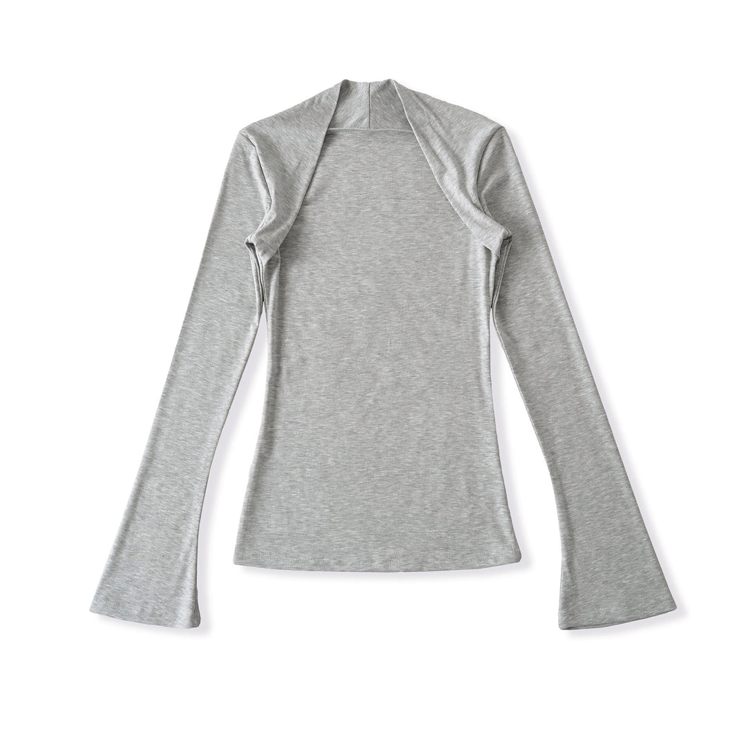 Women's fitted long-sleeve top with wide shawl collar and trumpet sleeves Amarae