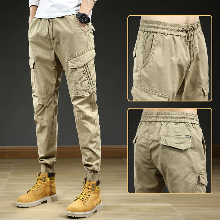 Comfortable cargo pants for men with elastic waistband and multiple pockets Lune London