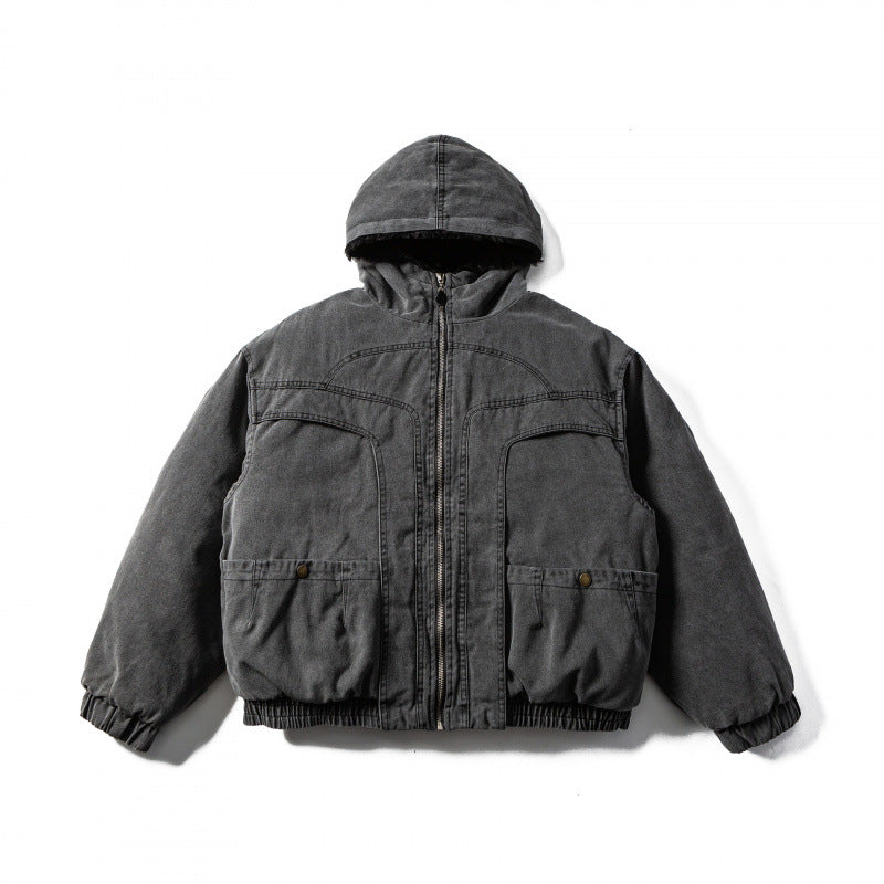 Unisex Boxy-Canvas-Hooded Jacket with Teddy Lining and Utility Pockets Amarae