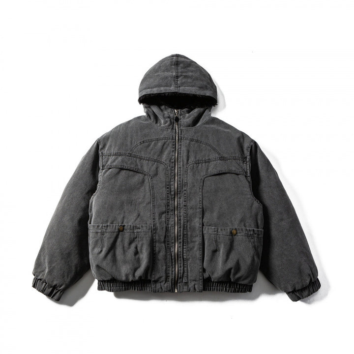 Unisex Boxy-Canvas-Hooded Jacket with Teddy Lining and Utility Pockets Amarae