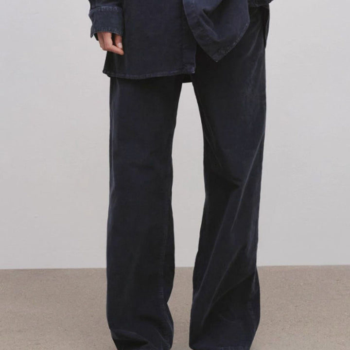 Pantalons en velours côtelé décontractés pour femmes à jambes larges Chic & Stil