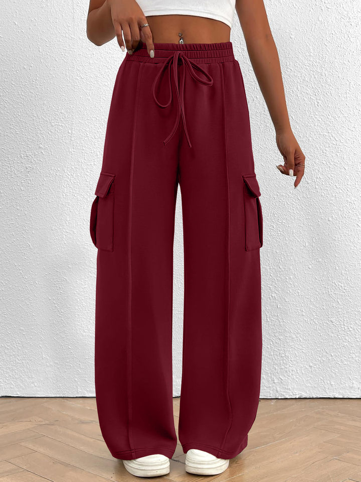 Wide cargo pants for women with elastic waist and practical pockets Lune London