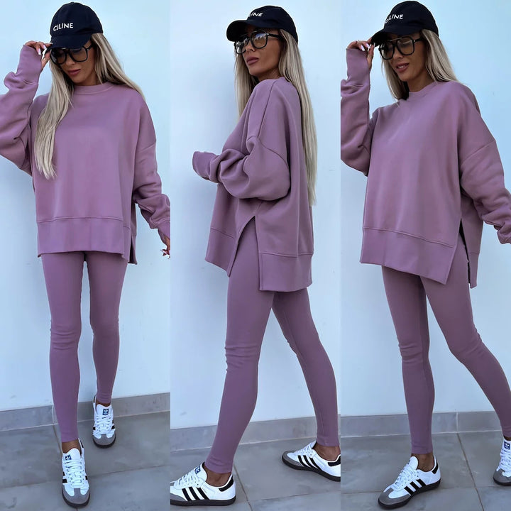 Ladies Oversized Casual Sweatshirt and Chic Leggings Set