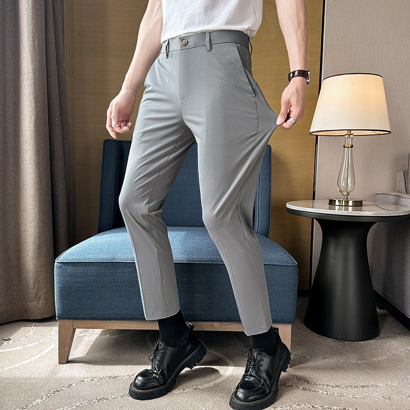 Elegant high-waisted slim-fit pants for men with practical pockets Lune London
