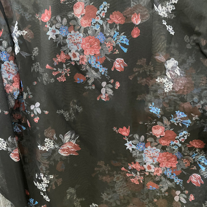 Men Long Sleeve T-shirt with Floral Pattern and Sheer Fabric Lune London