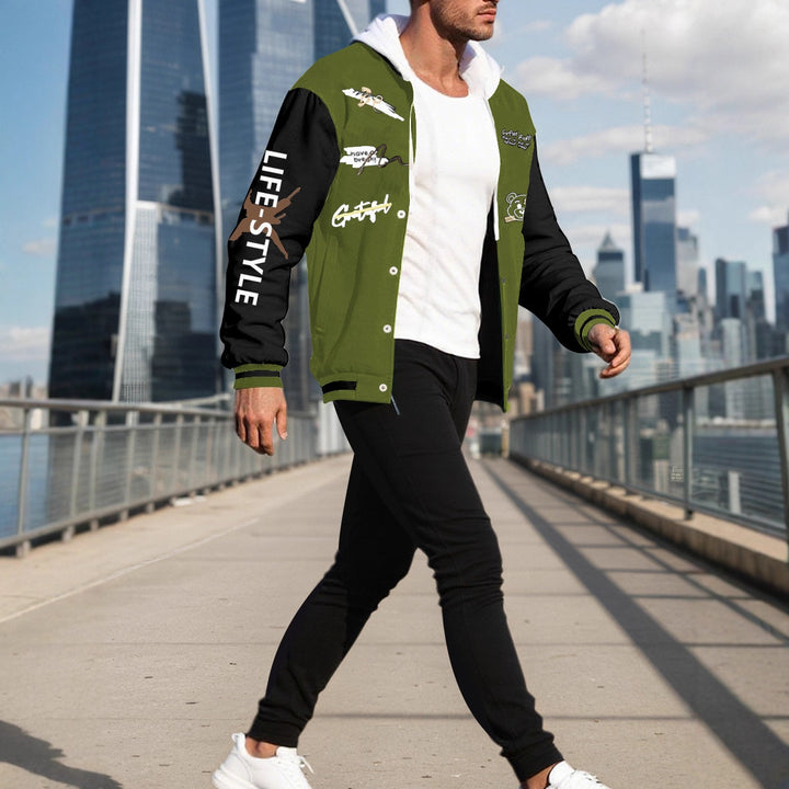 Men's College Style Sports Jacket Set and Jogging Pants with Colorful Patterns Lune London