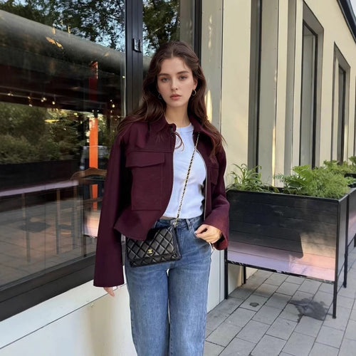 Women's wool blend jacket with large chest pockets Amarae