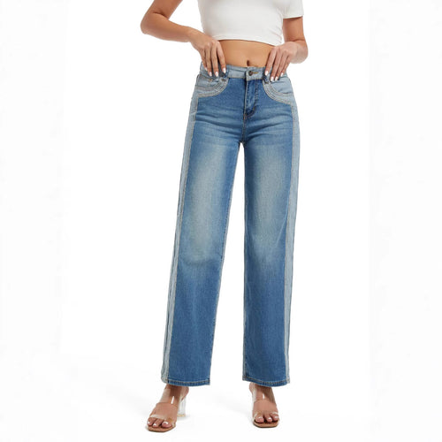 Wide jeans for women with high waist and trendy stitching Amarae