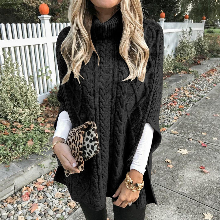 Women Knit Poncho with Turned Collar Lune London