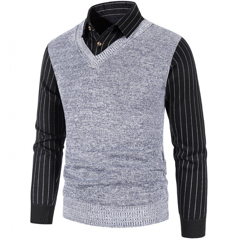 Men's knit sweater with V-neck and contrasting sleeves Lune London