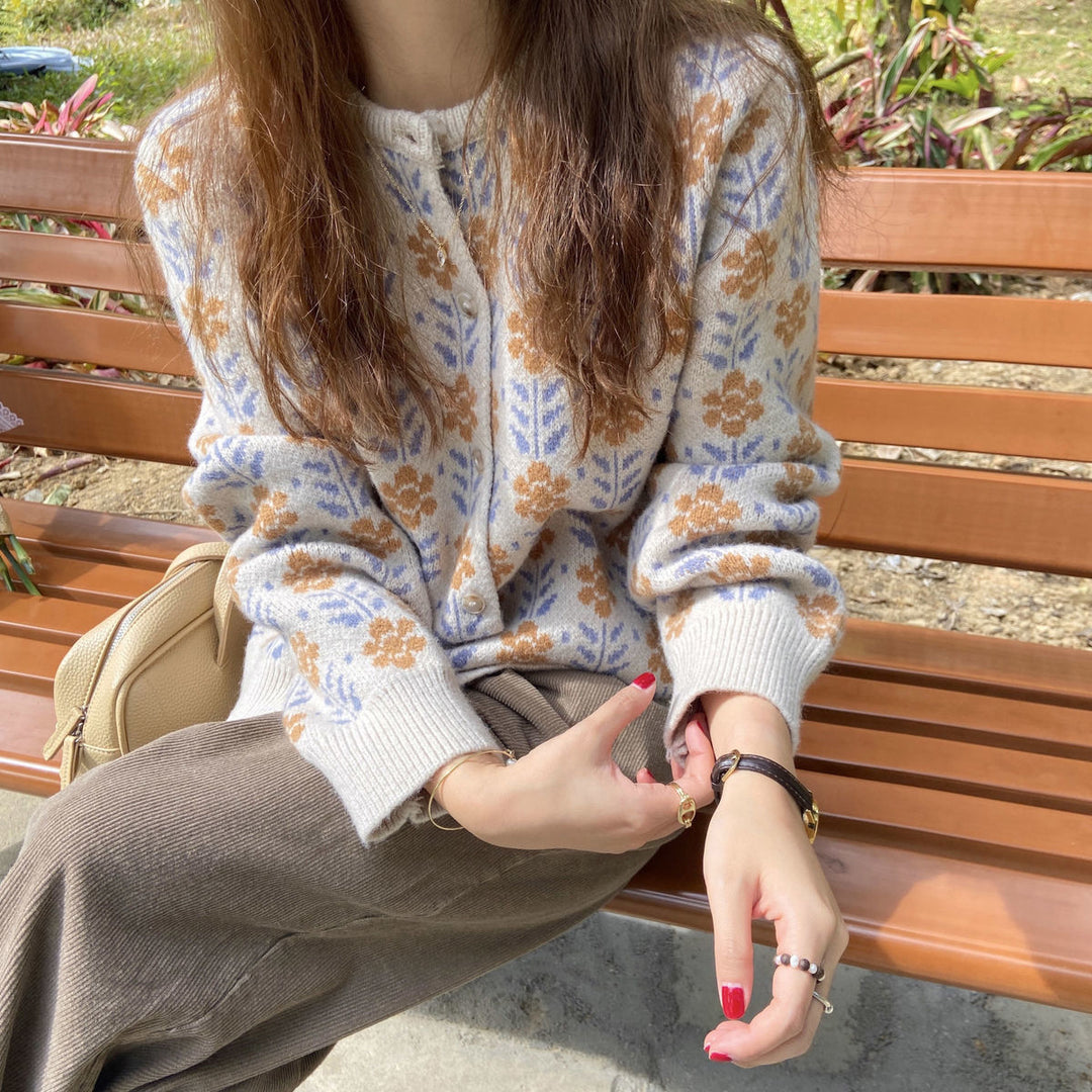Lune London floral pattern knit cardigan for women