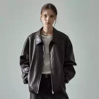 Veste en cuir surdimensionnée décontractée pour femmes avec poches pratiques Chic & Stil
