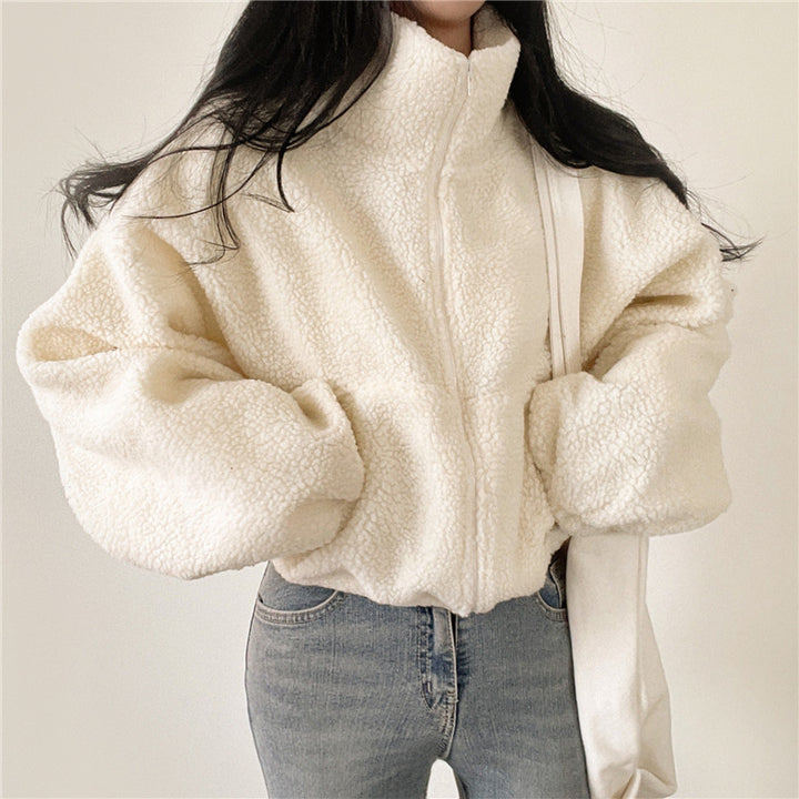 Women's cozy fleece jacket with high collar and zipper Lune London