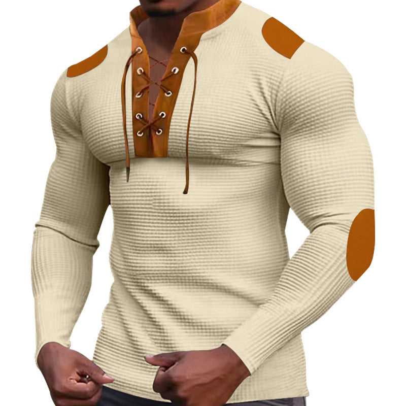 Men's Long Sleeve Henley Shirt with Textured Fabric and Stylish Design with Laces Lune London