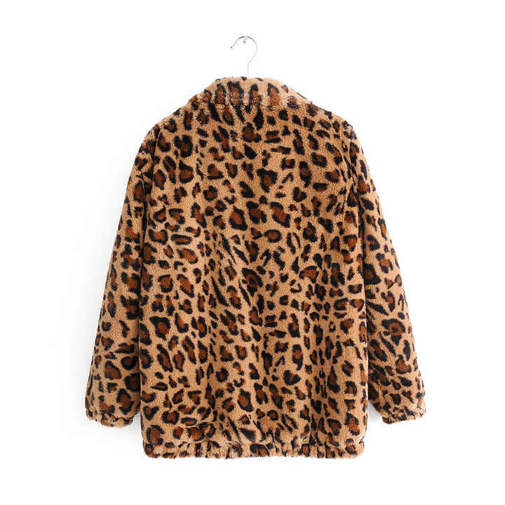 Veste en fourrure léopard pour femmes avec fermeture éclair Chic & Stil