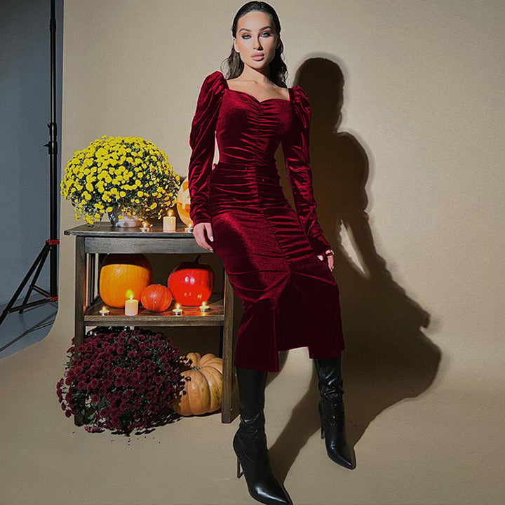 Midi dress for women with puff sleeves and elegant fitted design Lune London
