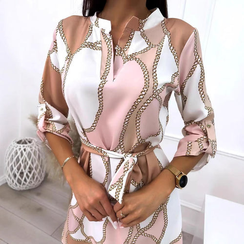 Robe portefeuille pour femme avec motif floral en chaîne et ceinture Chic & Stil