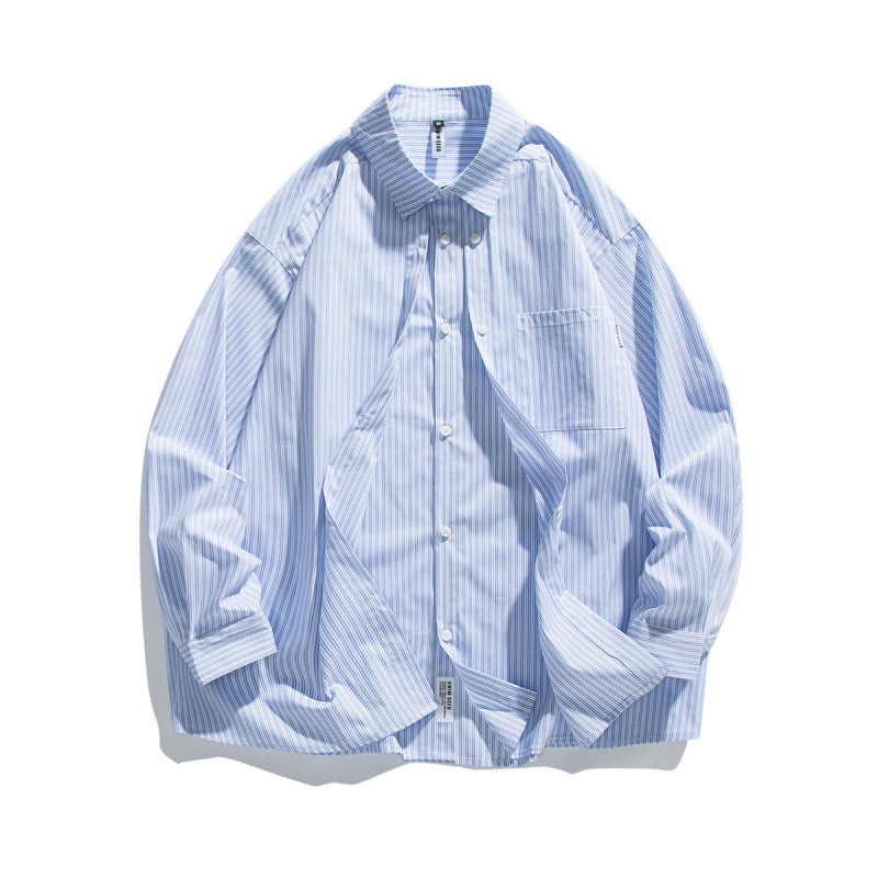 Men's Oversized Cotton Shirt with Fine Stripes and Chest Pocket Amarae