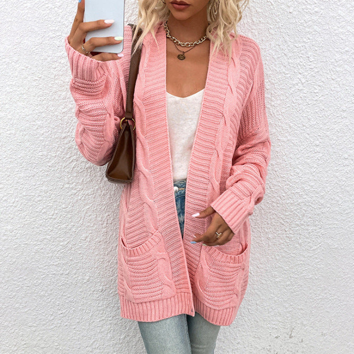 Thick knit cardigan for women with large pockets and structured design Lune London