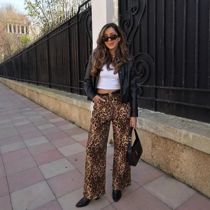 Lune London Women's Leopard Print Palazzo Pants