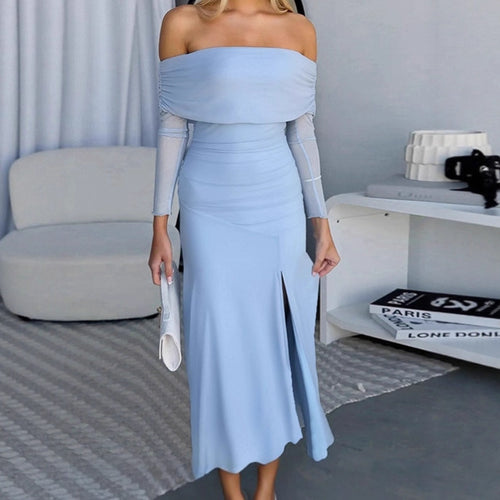 Chic maxi dress for women with off-shoulder design and side slit Amarae