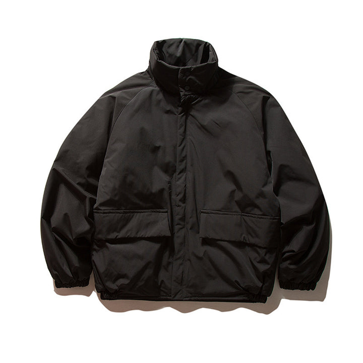 Unisex Boxy Padded Transition Jacket with High Stand-Up Collar, Elastic Cuffs and Flap Pockets Amarae
