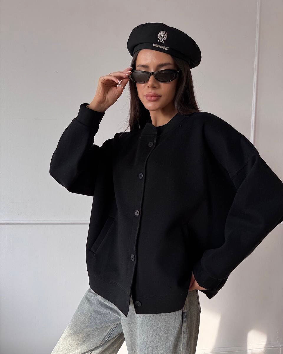 Women's Casual Sweat Jacket with Button Closure and Relaxed Fit Lune London