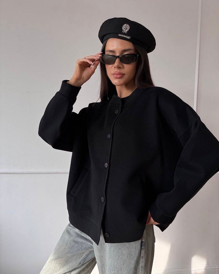 Women's Casual Sweat Jacket with Button Closure and Relaxed Fit Lune London
